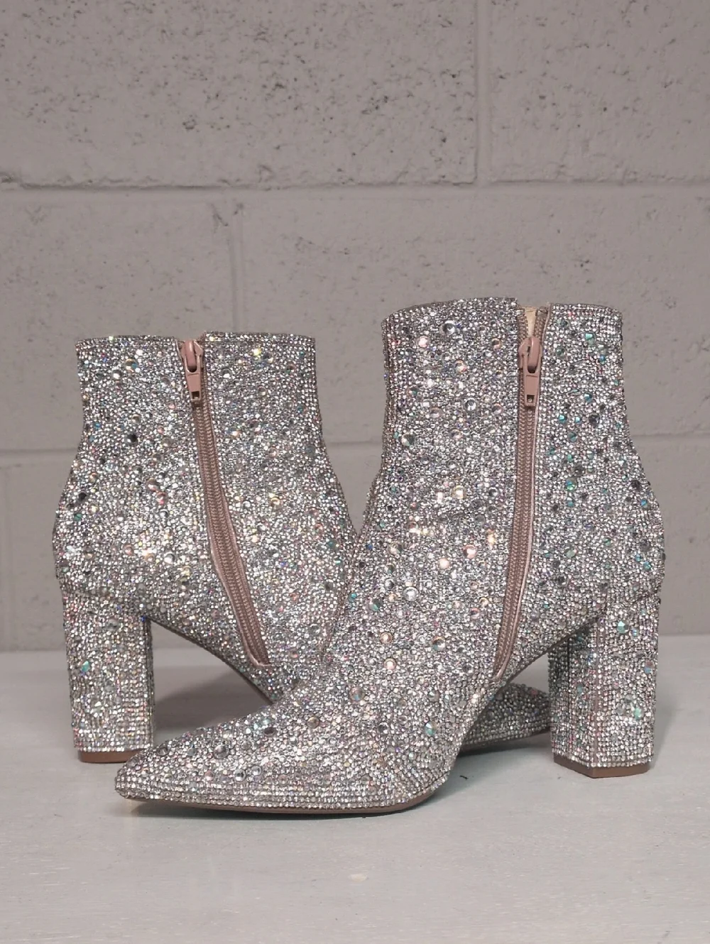 Blue By Betsey Johnson Rhinestone Encrusted Heeled Ankle Booties Size 7.5 - Picture 10 of 16